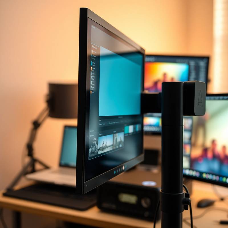 Detailansicht eines Monitors mit Farbkorrektur-Werkzeugen in einer Schnittsoftware.