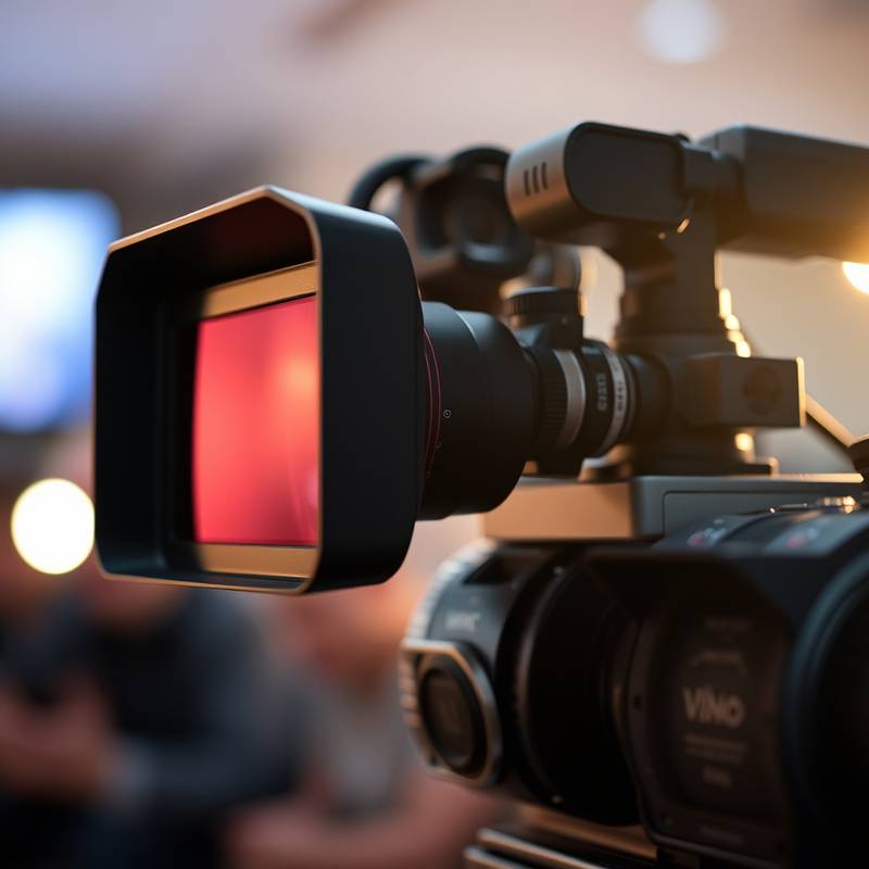 Nahaufnahme einer professionellen Videokamera während einer Aufnahme.